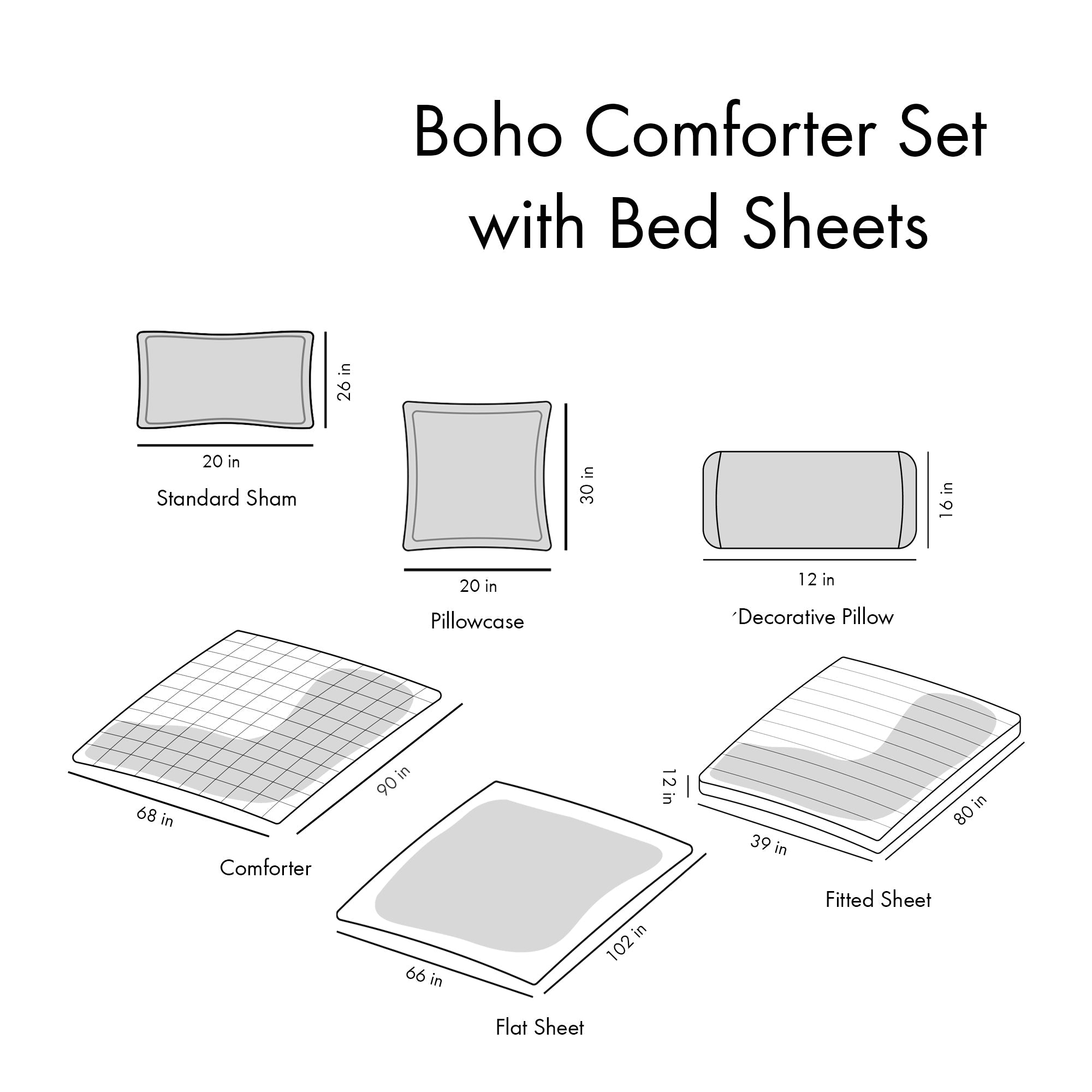 Twin XL Boho Comforter Set with Bed Sheets