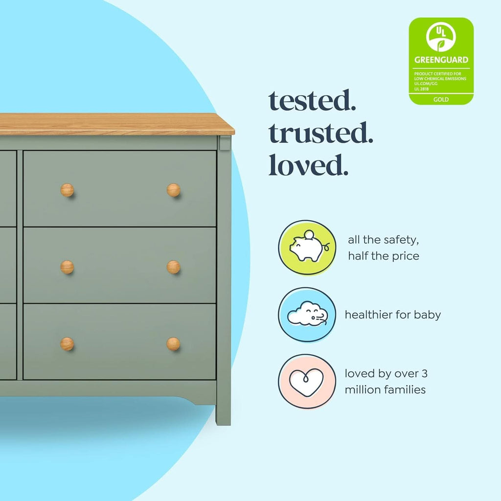 Shea Six Drawer Dresser Light Sage And Honey For Nursery