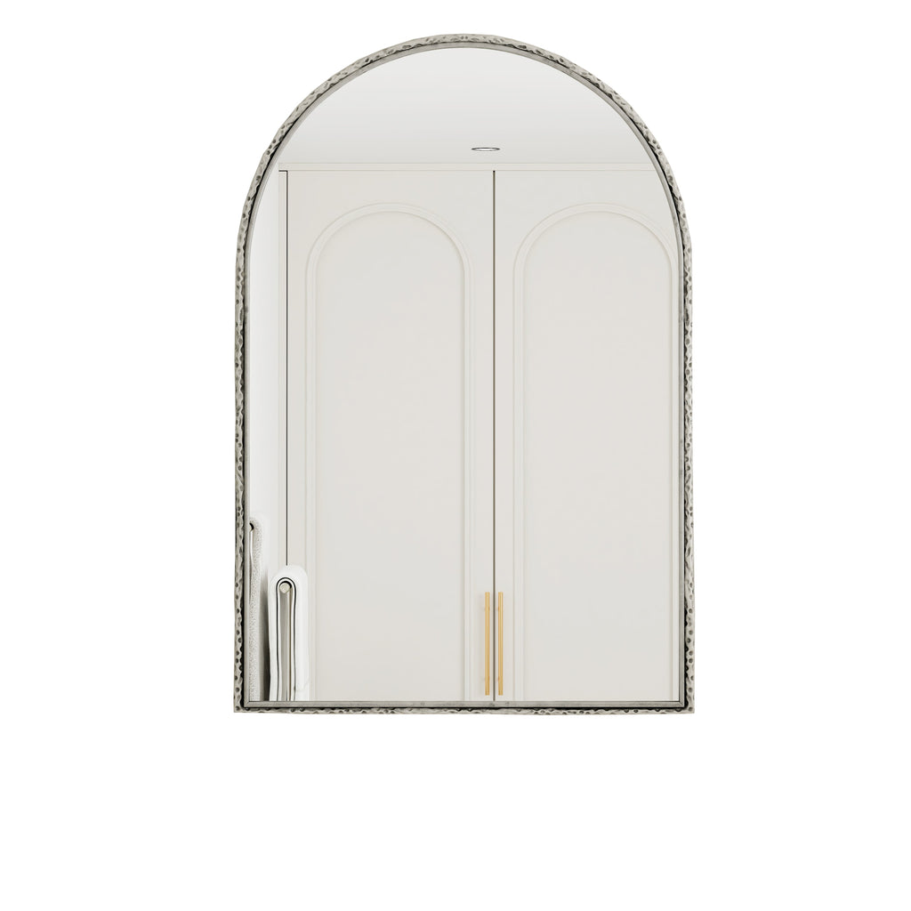 Arched Silver Wall Mirror with Tempered Glass Metal Frame