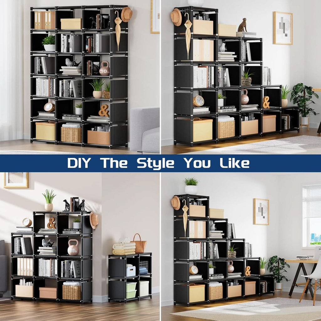 18 Cube Black Durable Bookcase With Storage Organizer