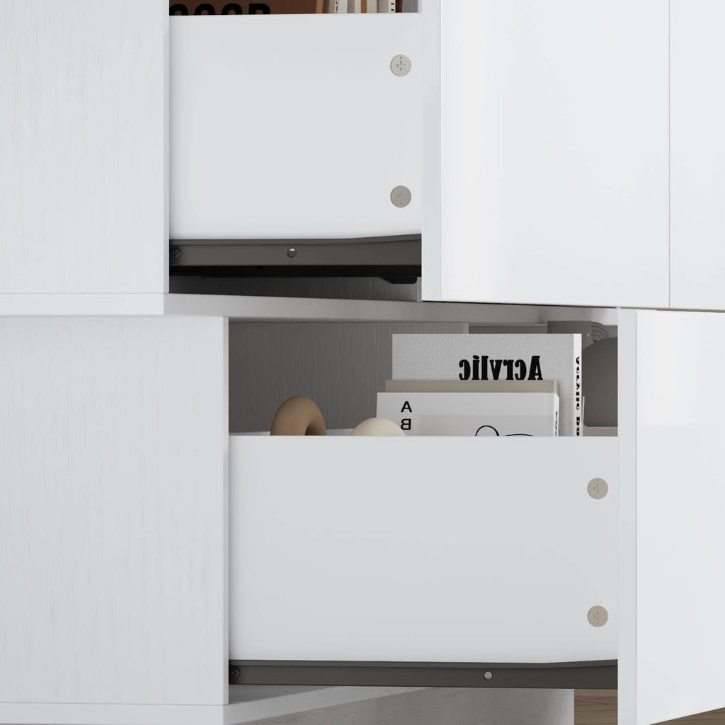 White High Gloss Six Drawer Dresser With Asymmetrical Design