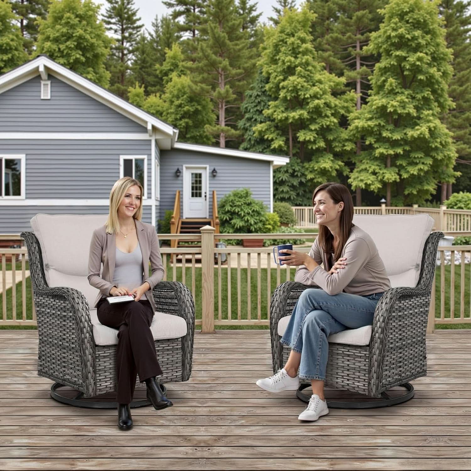 Swivel Rocker Patio Chairs Set with Cozy Coffee Table