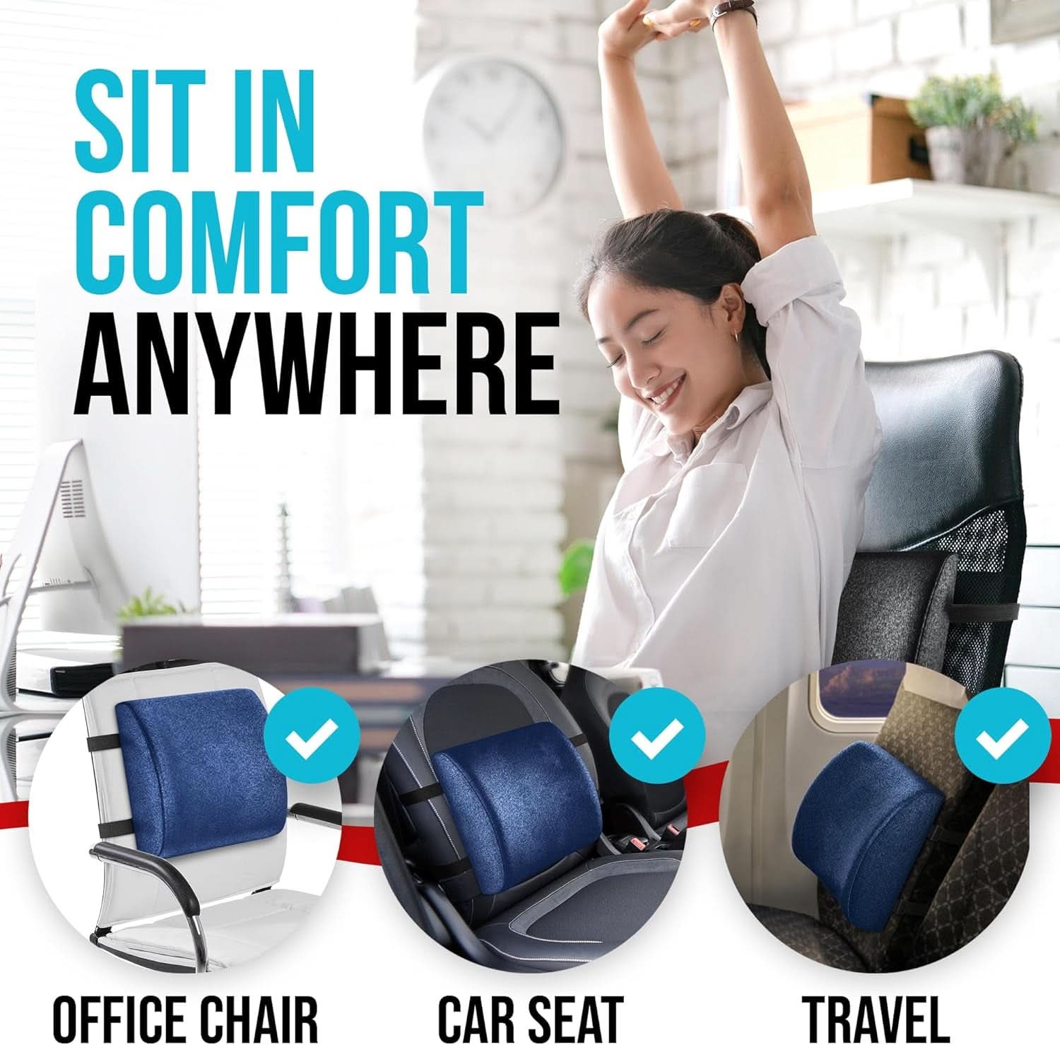 XL Memory Foam Office Chair Cushion With Lumbar Support