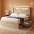 Queen Size Farmhouse Storage Bed With LED Lighting
