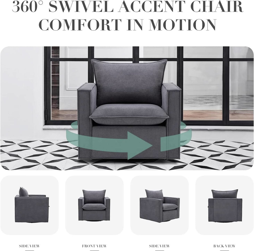 Grey Upholstered Swivel Armchair Twin Pack LivingRoom