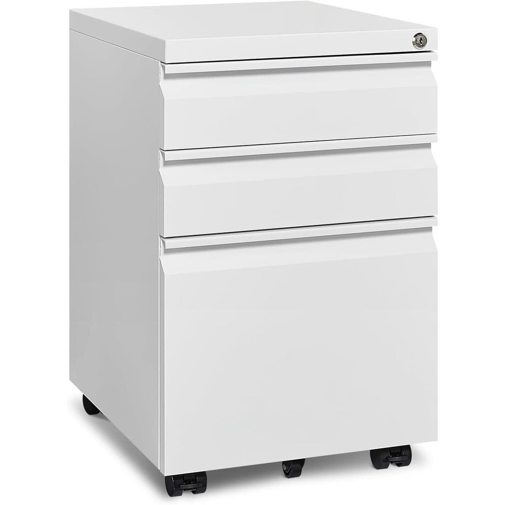 White Rolling File Cabinet With Lock Office Storage