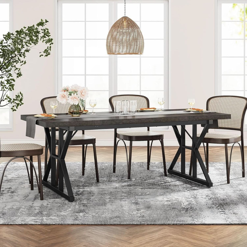 Farmhouse Dining Table 70.8 Inch Heavy Duty Metal Legs