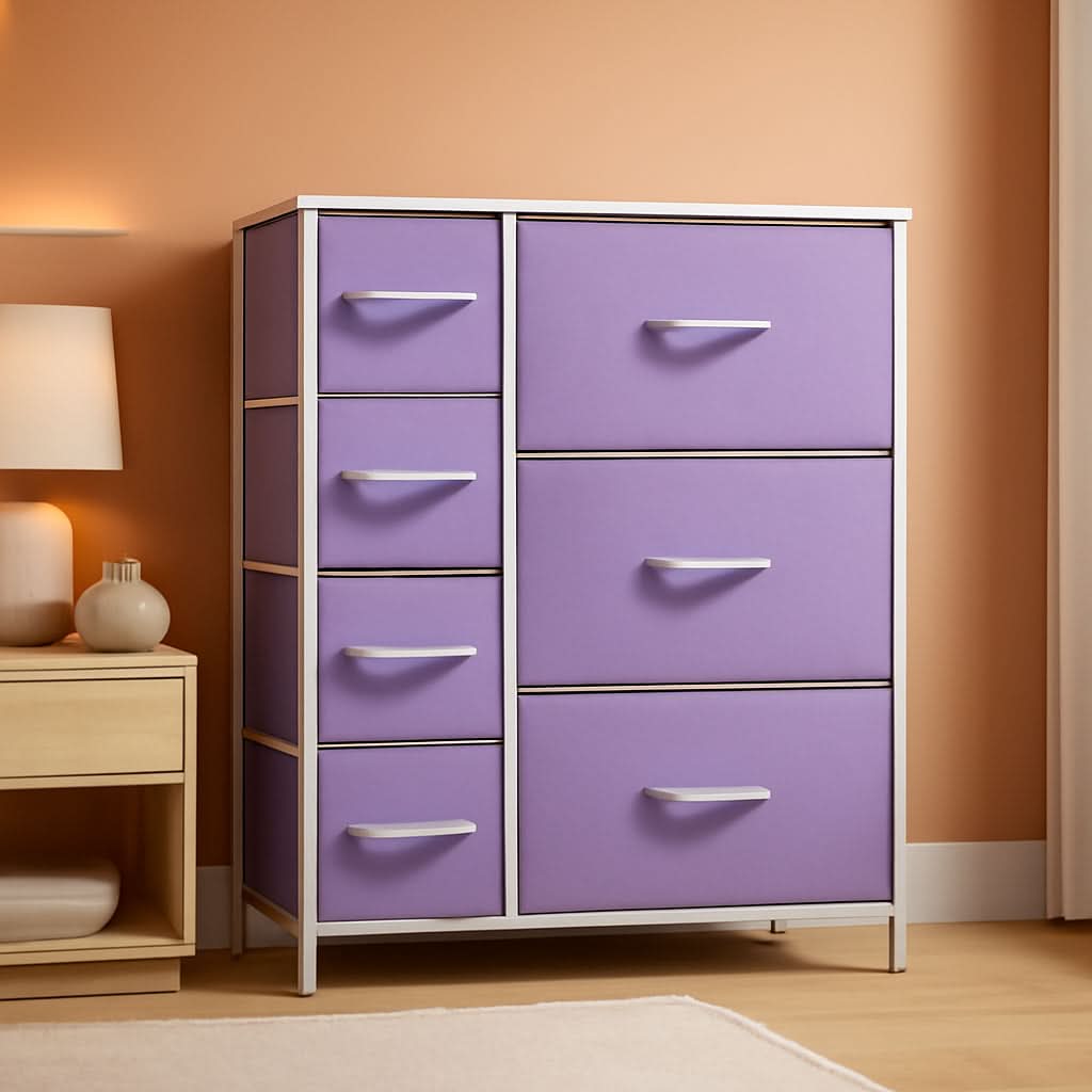 7 Drawer Dresser In Pastel Purple For Kids Clothes Storage