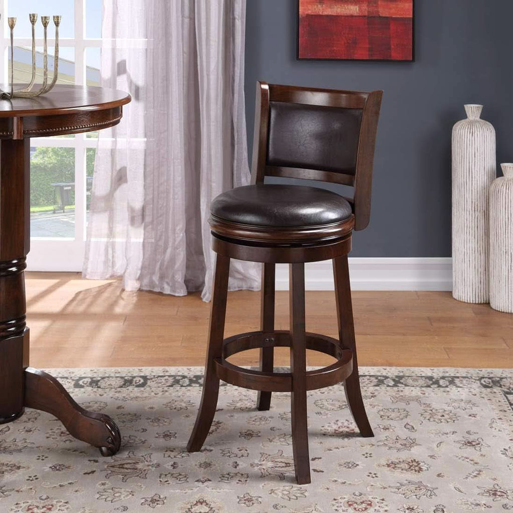 Swivel Bar Stool 29 Inch Cappuccino Faux Leather Upholstery