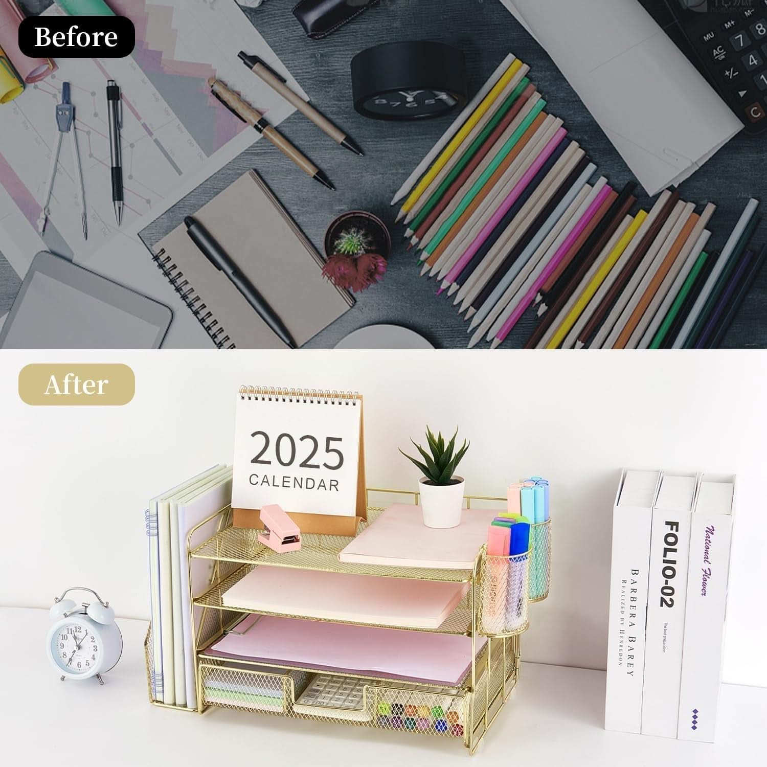 4 Tier Paper Tray Organizer With Drawer For Office Use