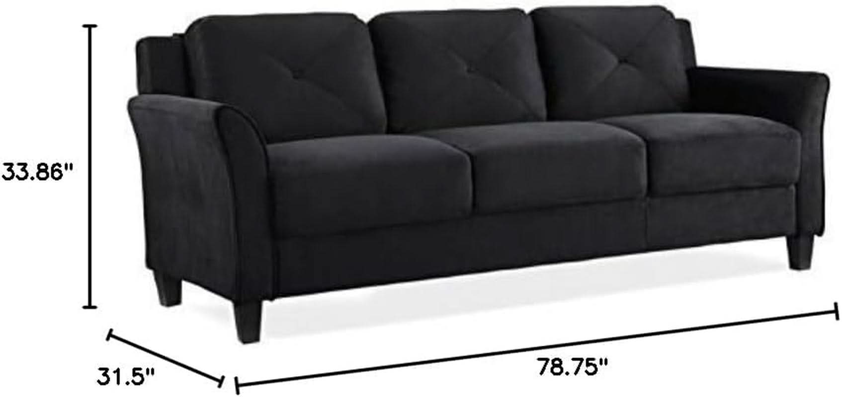 2 Piece Living Room Sofa And Loveseat Set In Black Microfiber Upholstery With 67.3 Inch Total Seat Width