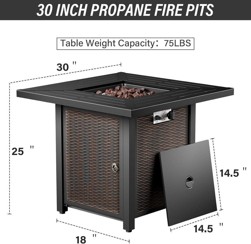 7 Piece Patio Set With Fire Pit Table And Swivel Rocker Chairs