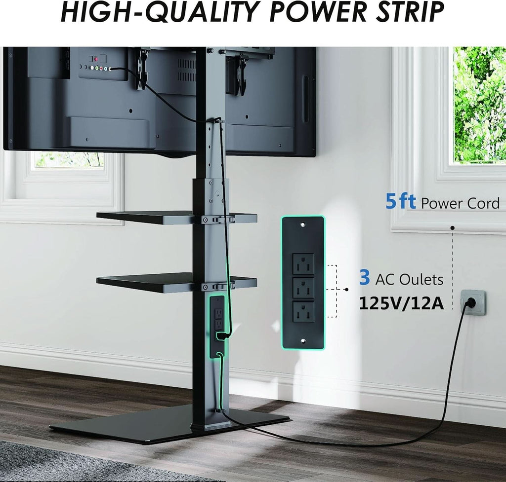 Floor TV Stand With Power Strip For 32-75 Inch TVs