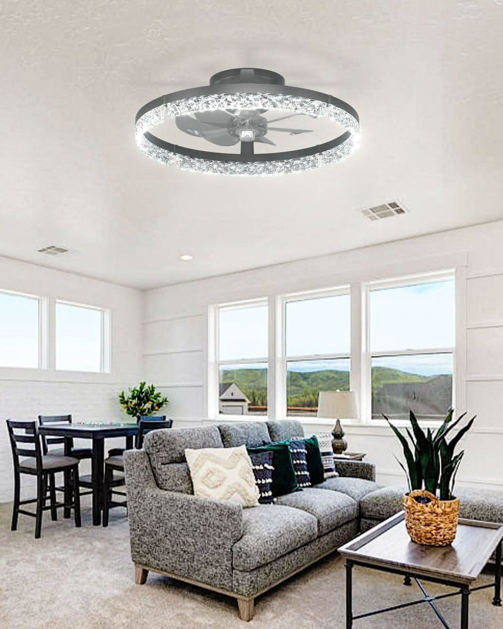 20 Inch Black Ceiling Fan With Remote Dimmable Light 3000K 6000K Low Profile Energy Efficient