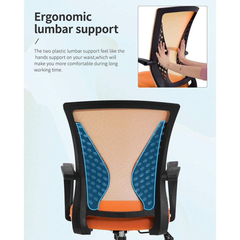 Ergonomic Orange Mesh Office Chair With Armrests Swivel