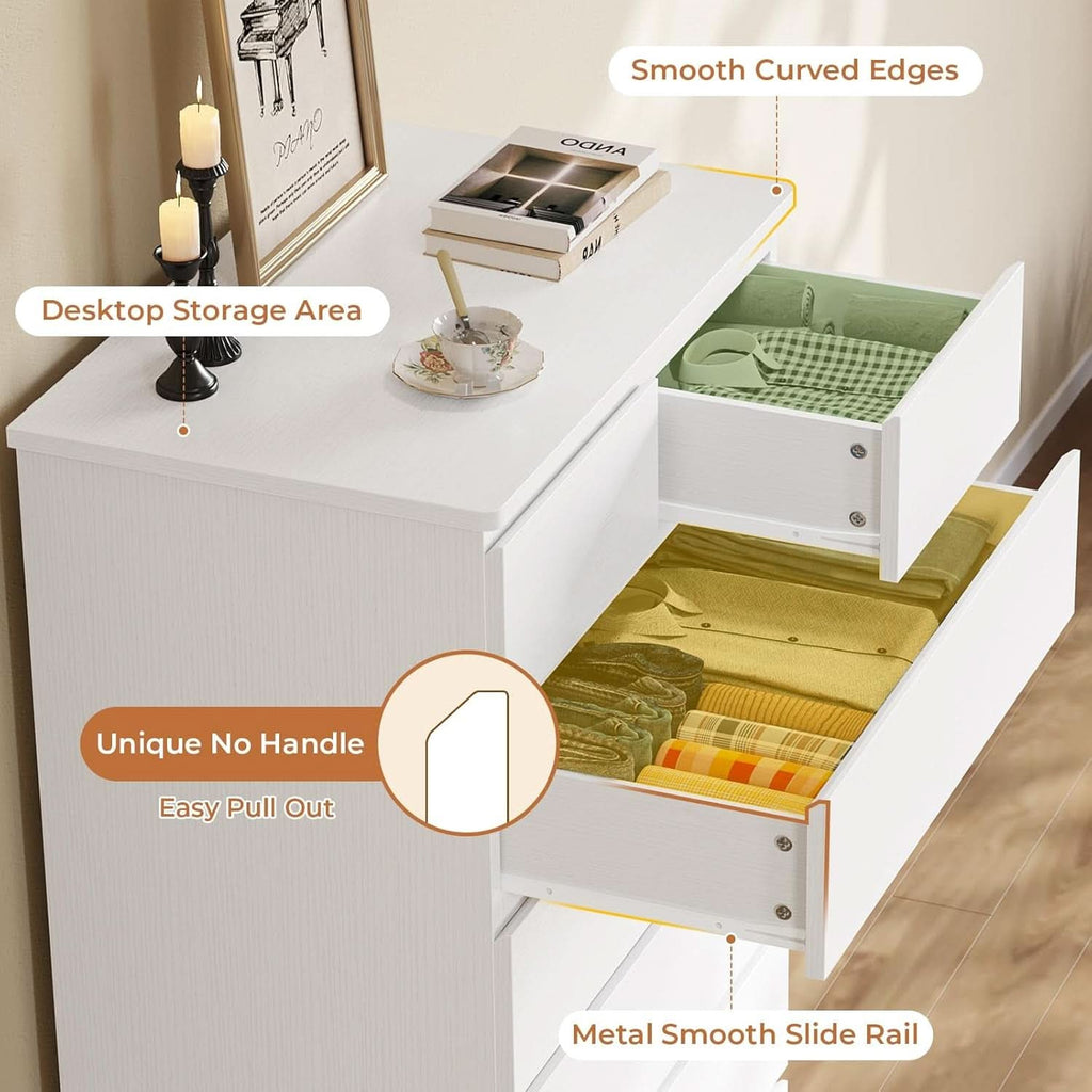 White Tall Dresser With 8 Drawers 59.7 Inch Vertical Bedroom Storage