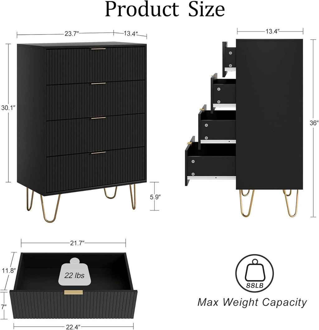 Four Drawer Dresser With Industrial Metal Legs Black