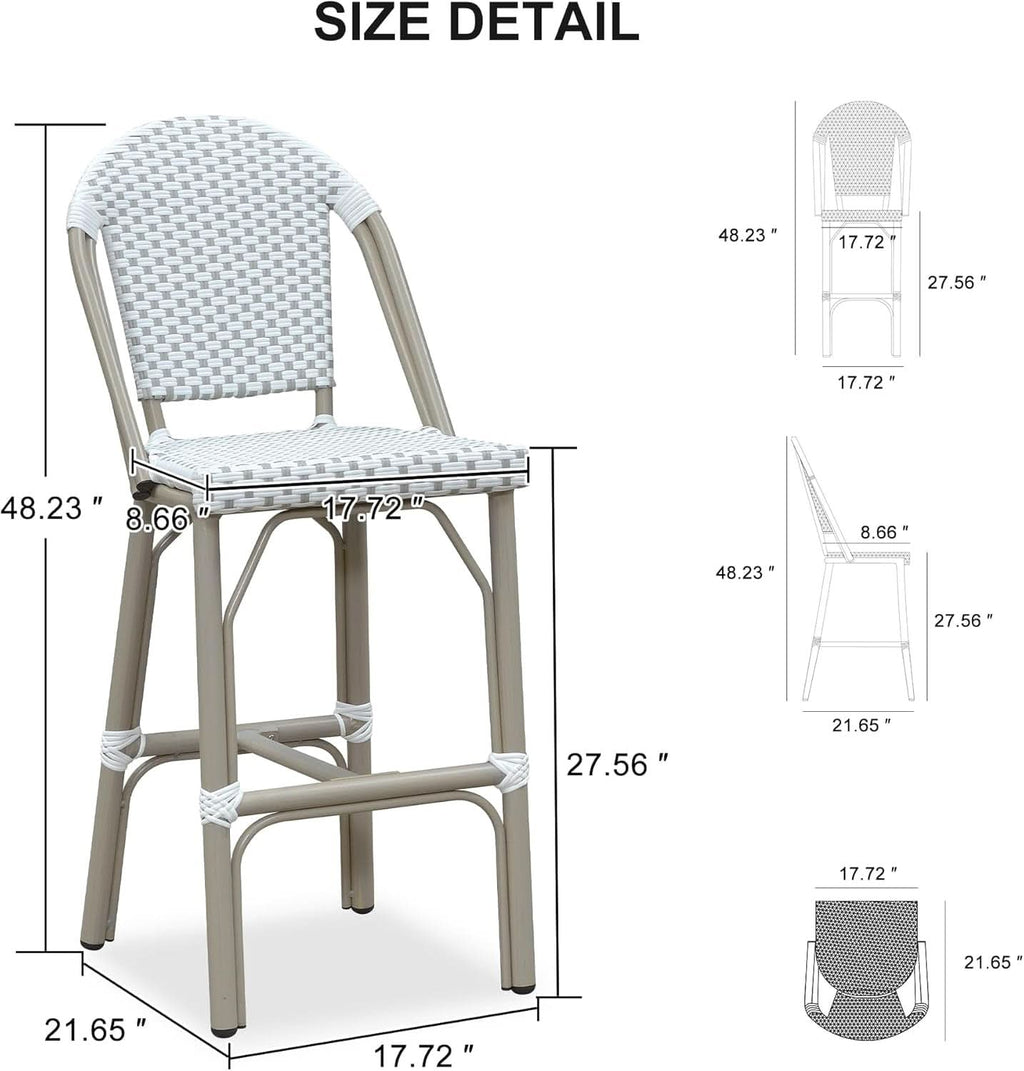 French Style Outdoor Bar Stools Set Of 2 27 Inch White And Grey