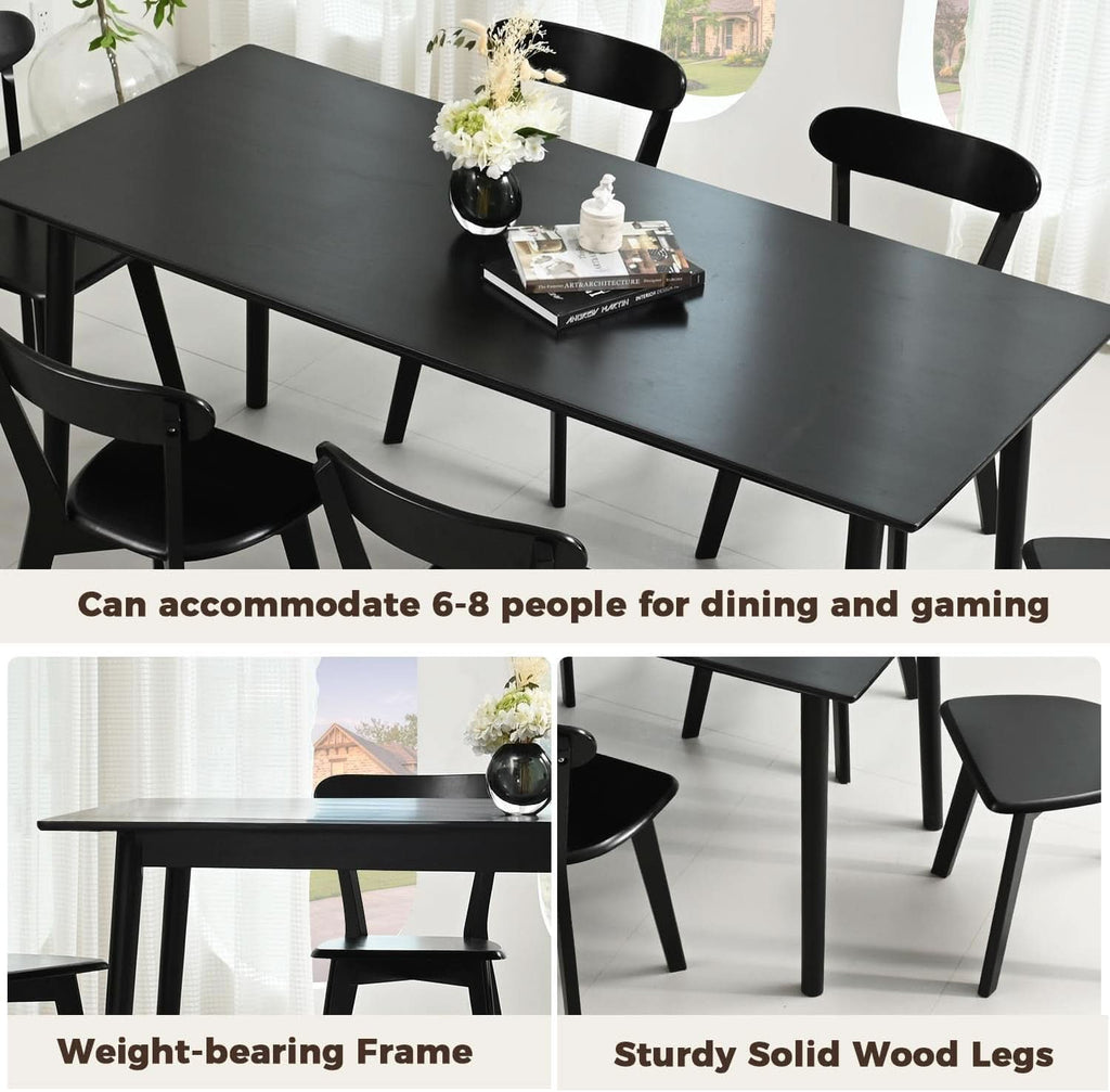 70 Inch Black Solid Oak Dining Table For 6 To 8 People