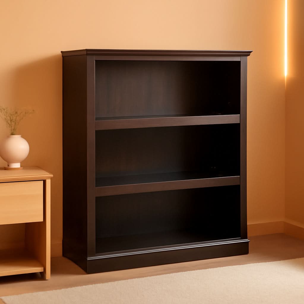 Three Tier Wooden Book Shelf Estate Black with Adjustable Shelves Multipurpose Bookshelf for Home Office And Living Room