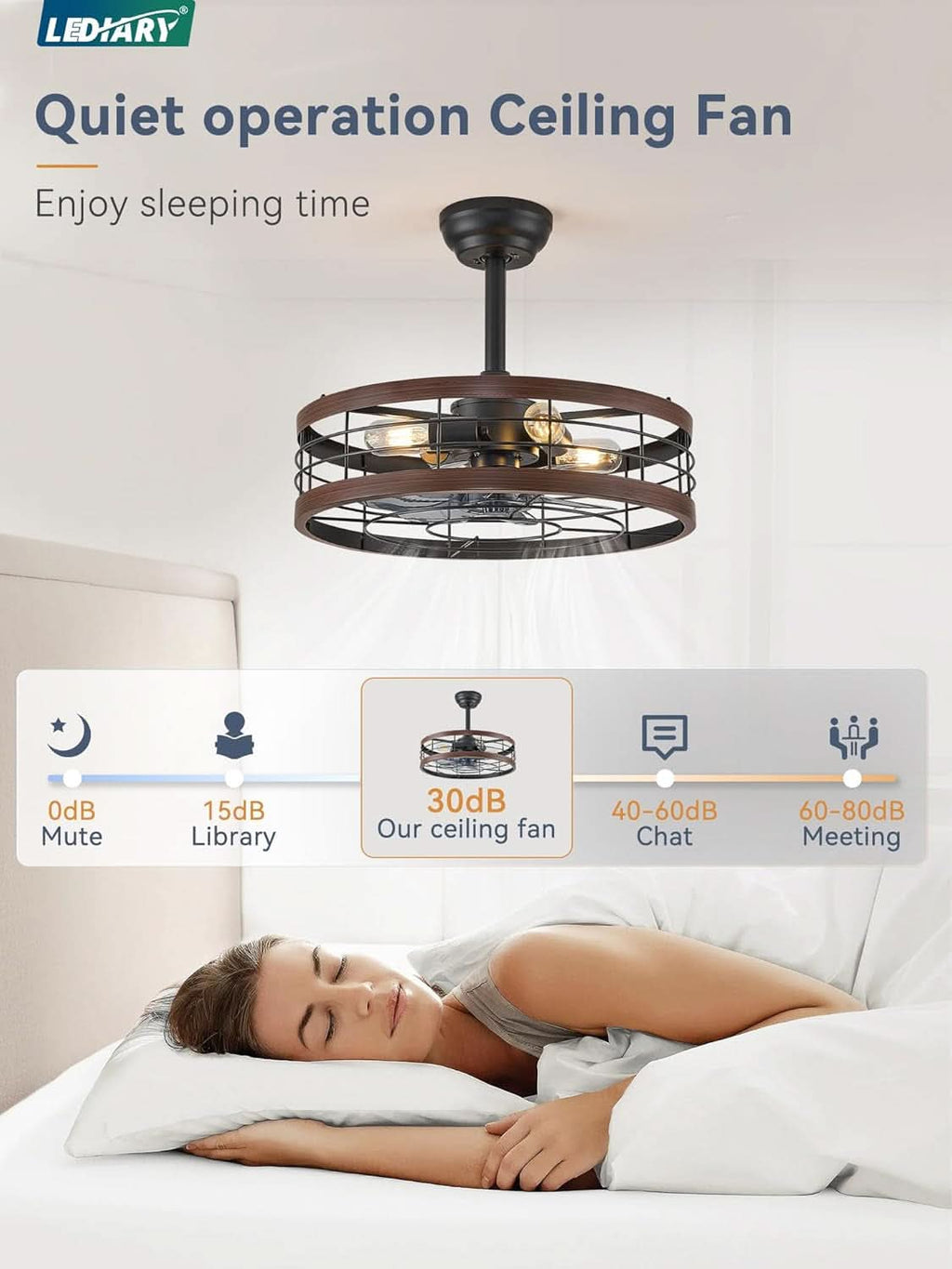 20 Inch Walnut Caged Fandelier Ceiling Fan With Light And Remote Control 6 Speeds With Timing