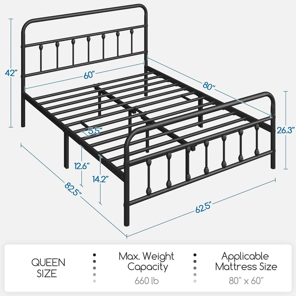 Queen Size Metal Platform Bed Frame With Storage Black