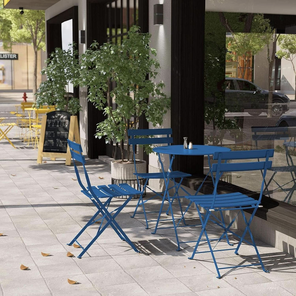 Peacock Blue Folding Patio Bistro Set 3 Piece Outdoor