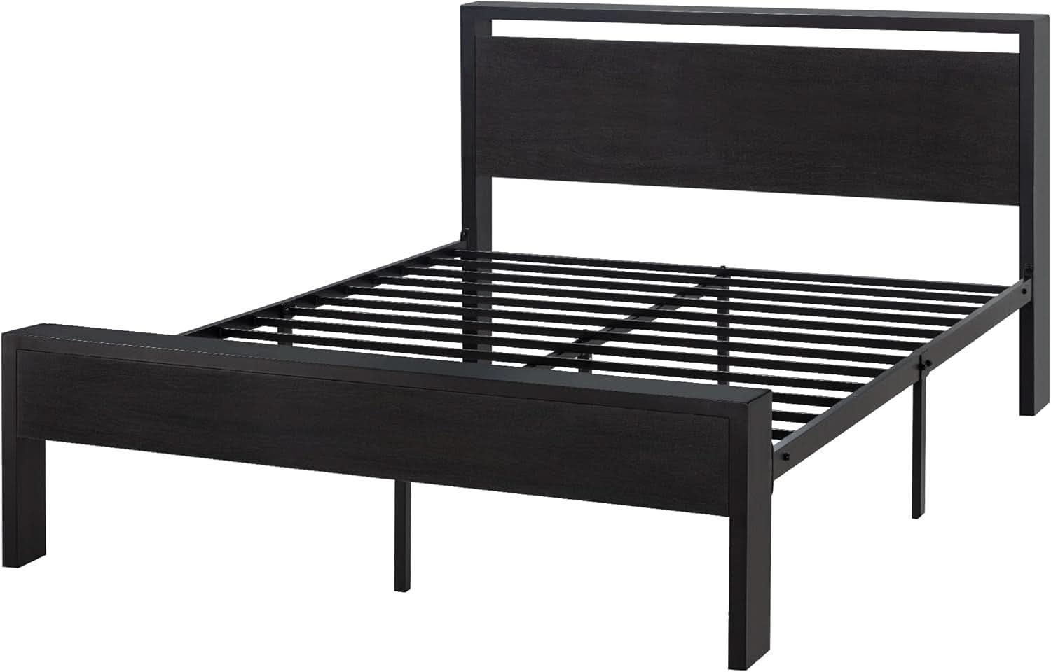 Sturdy Metal Platform Bed Frame With Wooden Headboard 800Lb