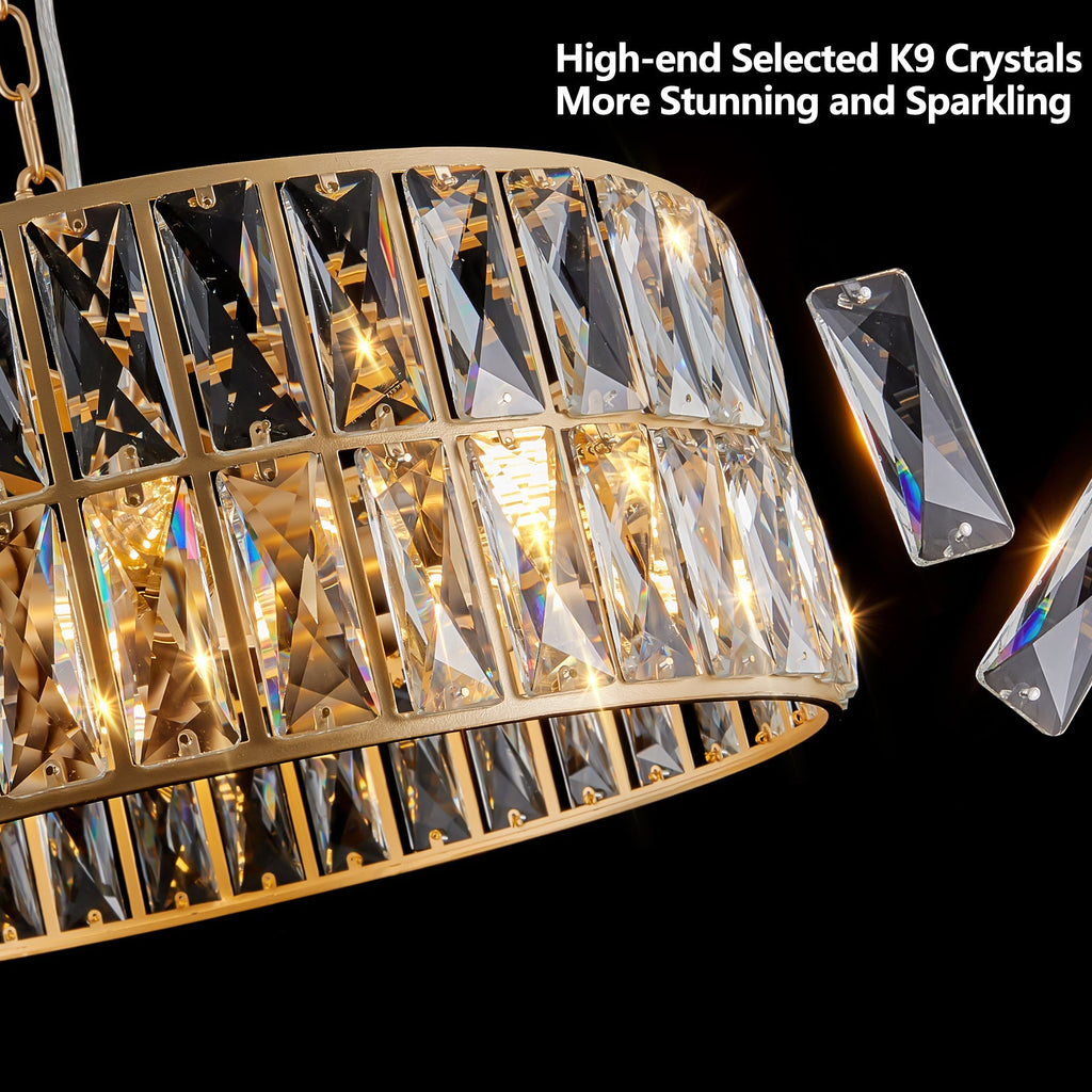 18' Golden Modern Crystal Drum Chandelier - 6-Light Pendant Lighting