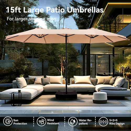 15 Foot Double Sided Patio Umbrella For Outdoor Shade