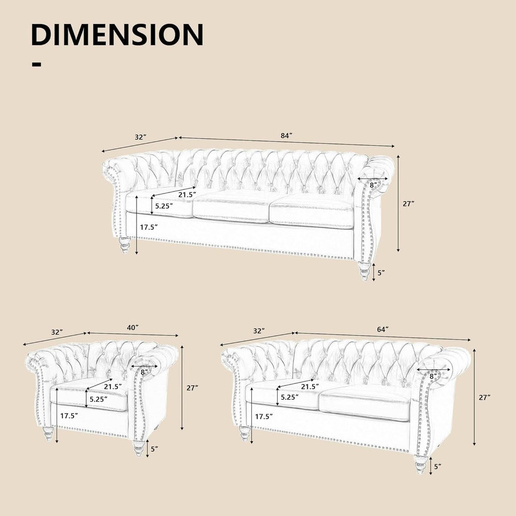 Three Piece Orange Sectional Sofa Set Tufted Living Room