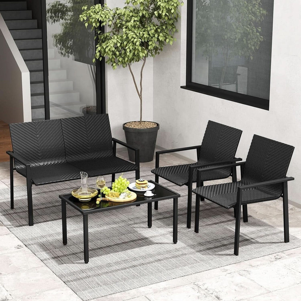 4 Piece Wicker Patio Conversation Set Black Coffee Table