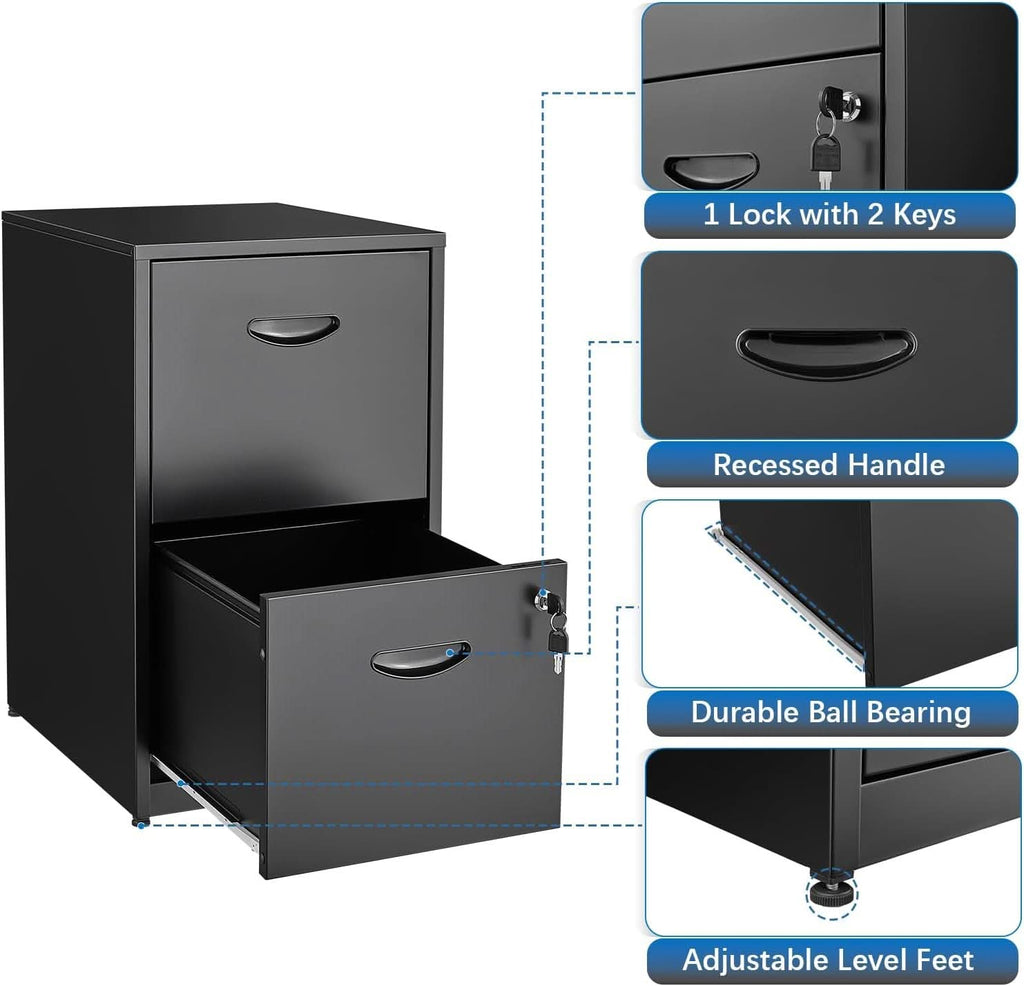 2 Drawer Filing Cabinet With Lock For Home Office Durable Vertical File Cabinet Storage