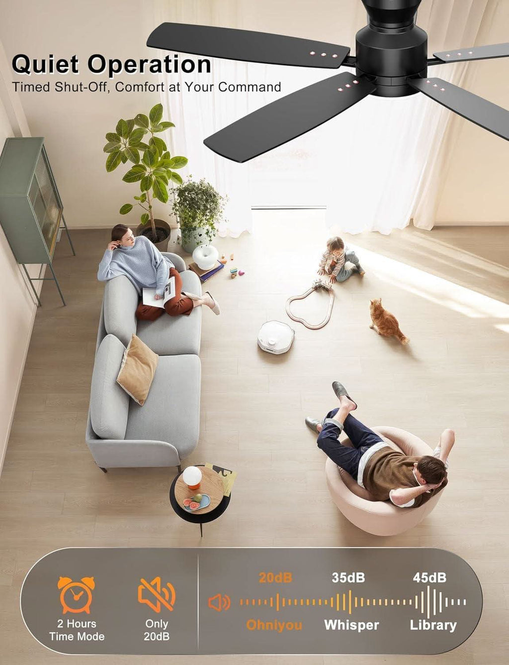52 Inch Flush Mount Ceiling Fan With Remote App Control