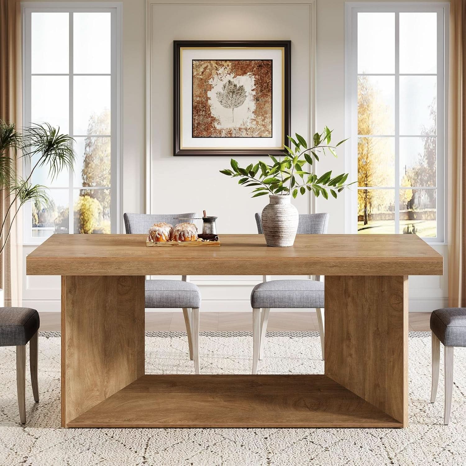 63 Inch Brown Farmhouse Dining Table Seats Four To Six