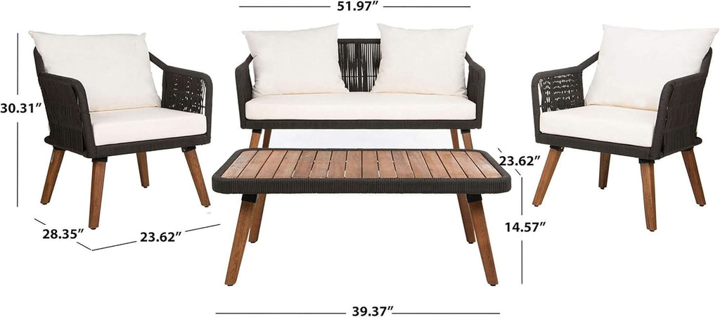 Outdoor Patio 4 Piece Eucalyptus Rope Furniture Set
