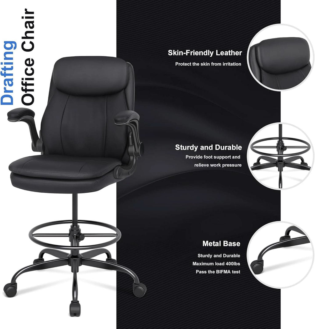 Adjustable Height Leather Drafting Chair For Standing Desk