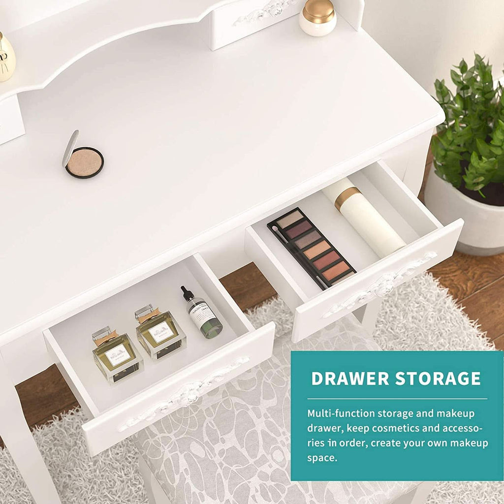 White Vanity Table Set With 360 Degree Rotating Mirror