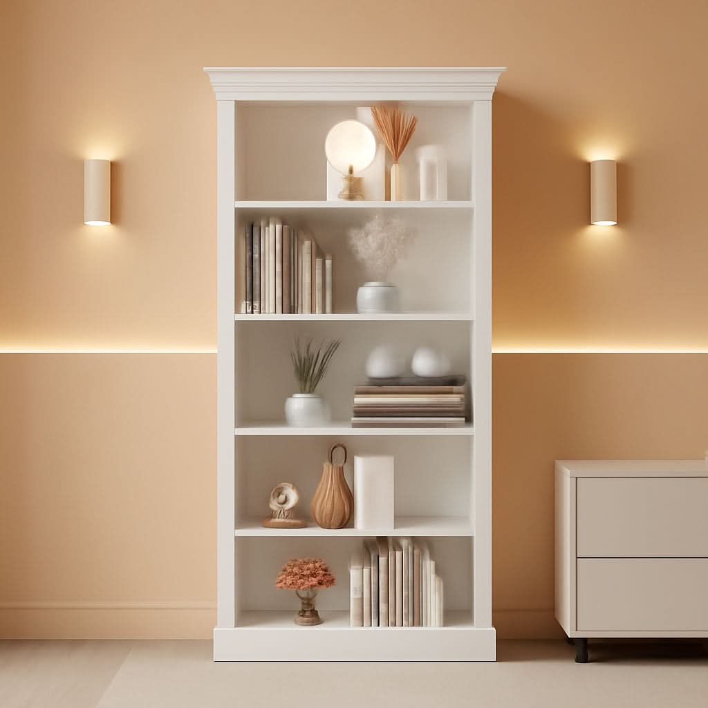5-Shelf Bookcase Wooden Standing Rack White Living Room