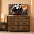 Rustic Fabric Dresser TV Stand With Wood Top And Metal Frame