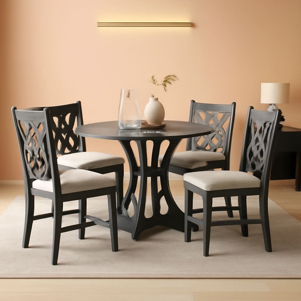 Gray Round Shaped Retro Antiqued Dining Table Curved Legs
