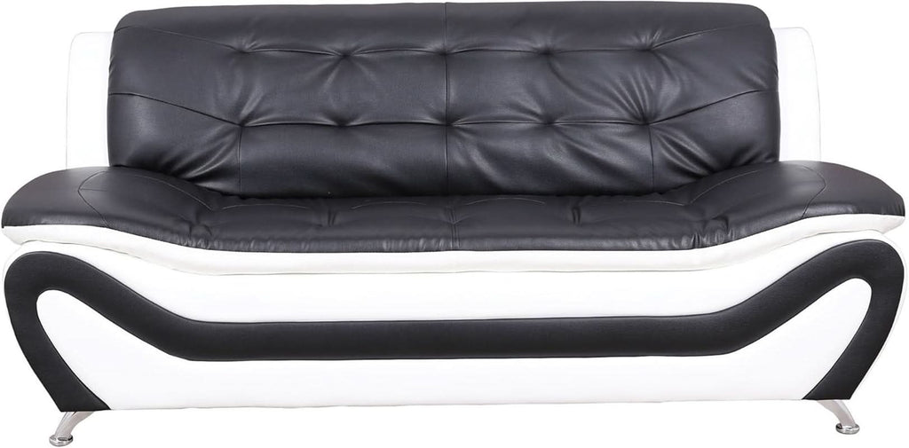 3 Piece Aldo Modern Faux Leather Sofa Set Black And White With Sofa Loveseat And Chair