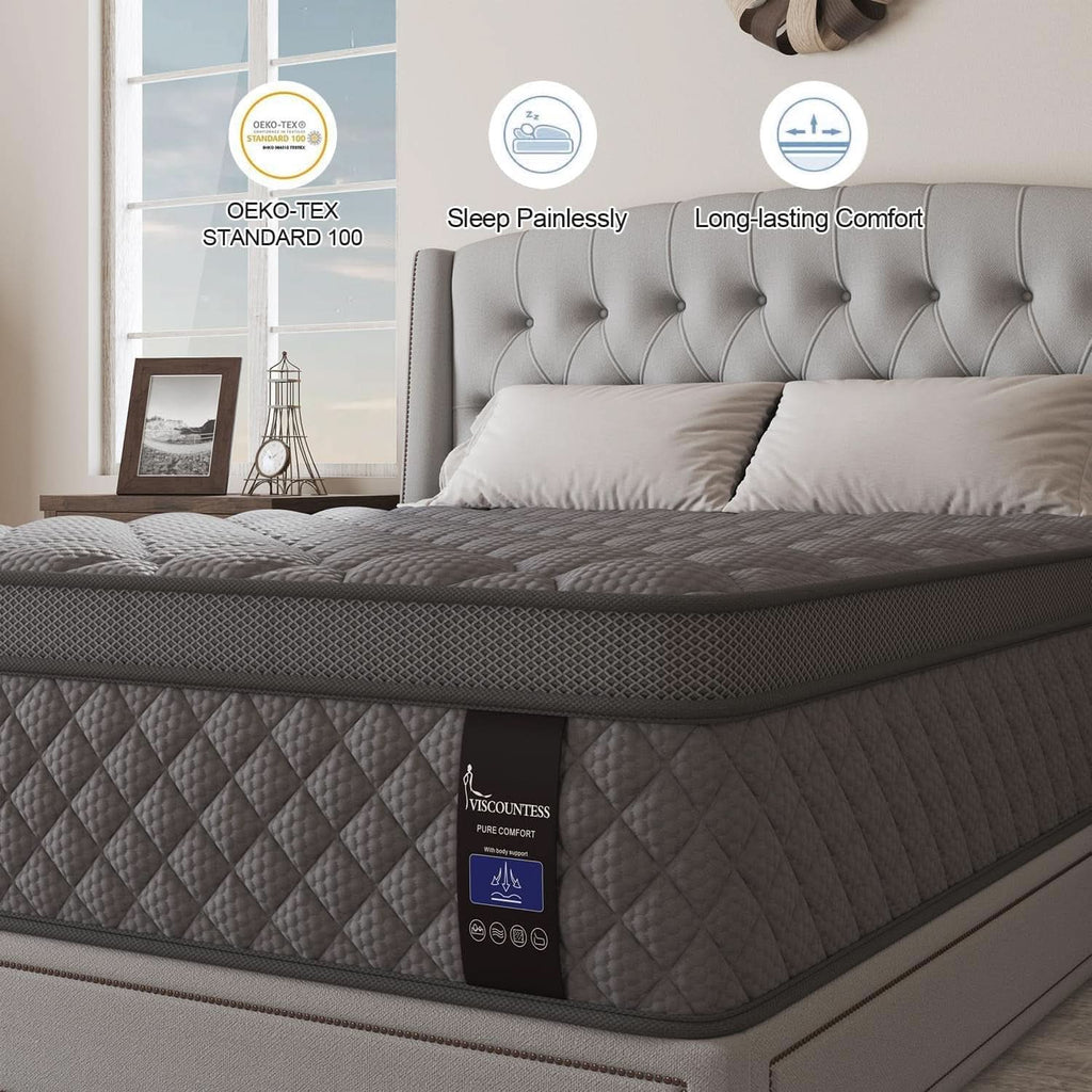 Full Gray 14Inch Premium Medium Firm Hybrid Mattress