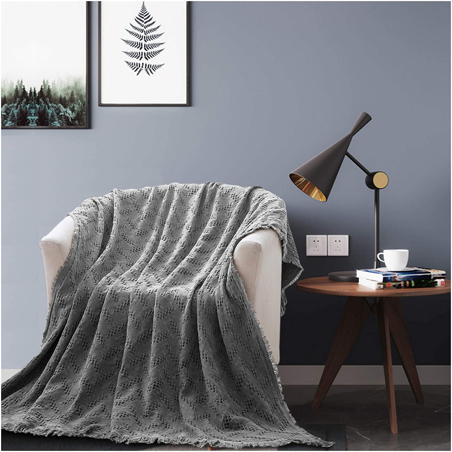 Kasentex 100% Cotton Soft Knitted Throw Blanket, Room Decor, Graduation Gifts, Fathers Day Gift, Mom Gift