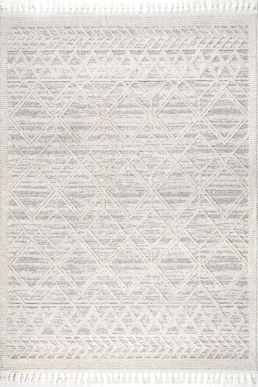10X14 Ansley Moroccan Tassel Area Rug, Light Grey, High-Low Textured Bohemian Design, Plush High Pile, Stain Resistant, for Bedroom, Living Room, Hallway, Entryway