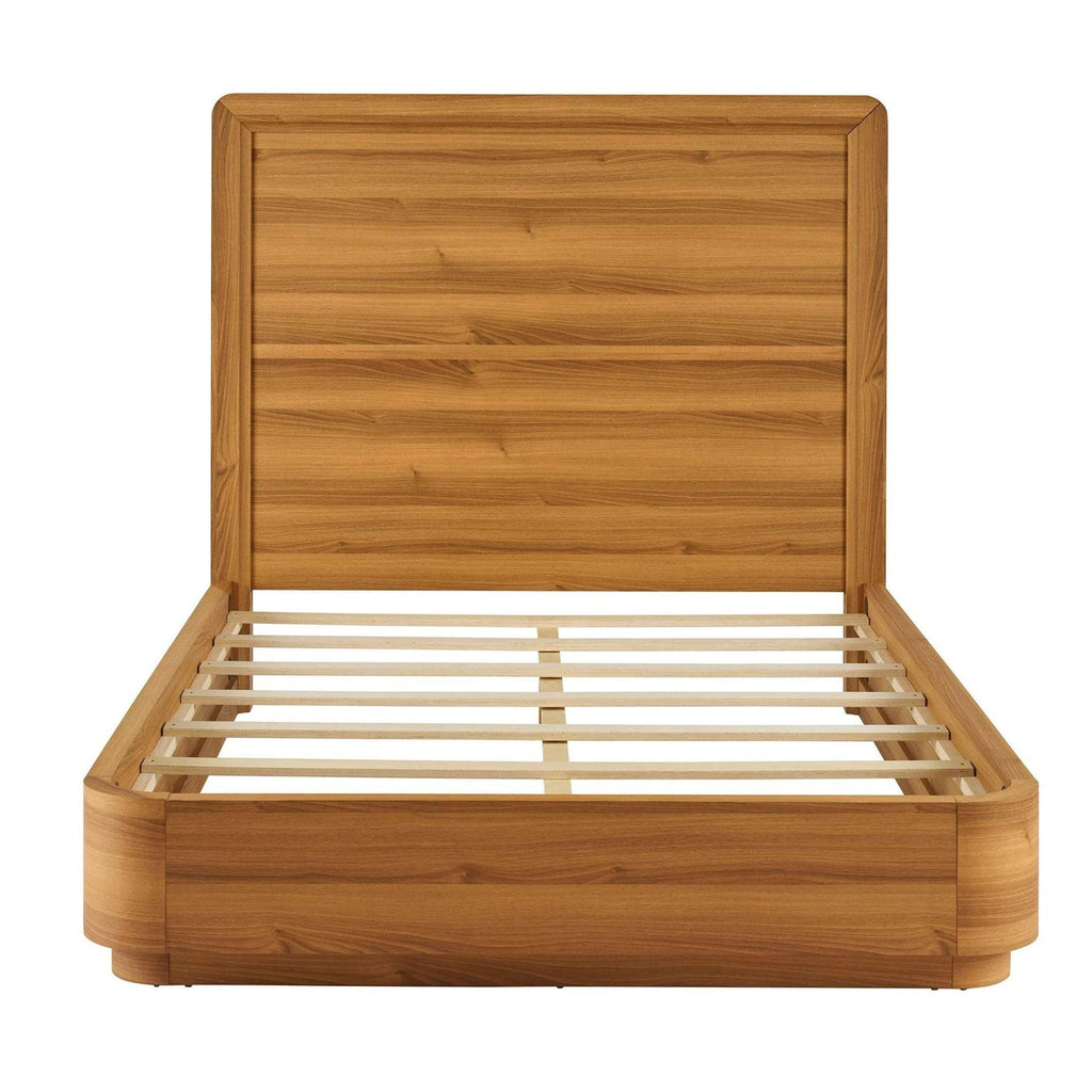 Queen Modern Wood Platform Bed Frame with Round Corners and Headboard