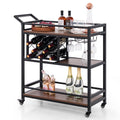3-tier Bar Cart on Wheels Home Kitchen Serving Cart with Wine Rack and Glasses Holder
