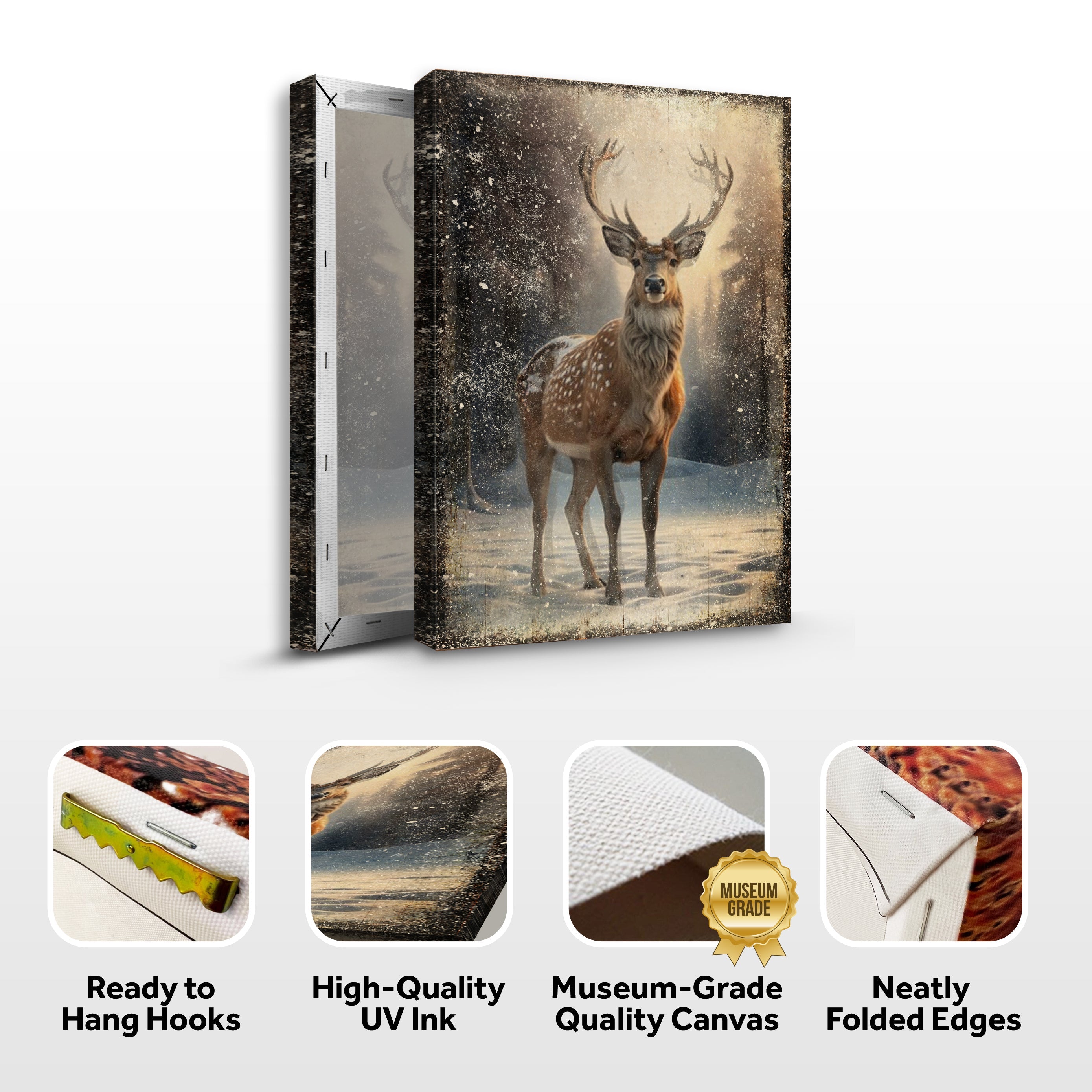Vintage Winter Deer Christmas Wall Art IV
