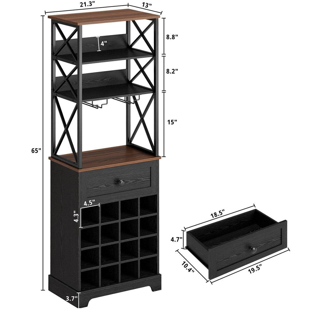 Black/Brown Wine Rack Kitchen Bar Storage Cabinet Shelf with Glass Holders