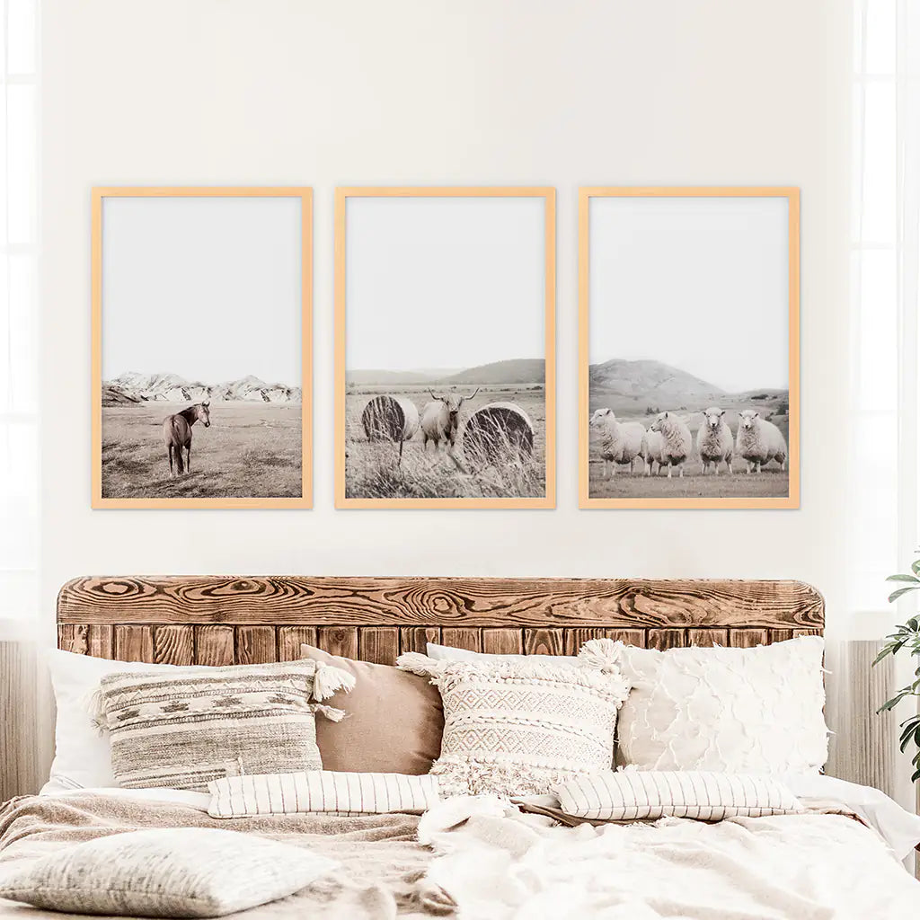 Autumn Farmhouse Wall Art Set. Farm Animals on the Field